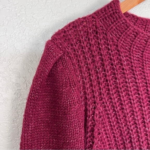 Lulus Go Cozy Burgundy Chunky Knit Puff Sleeve Red Sweater M - Cozycore, Fall - Picture 3 of 10